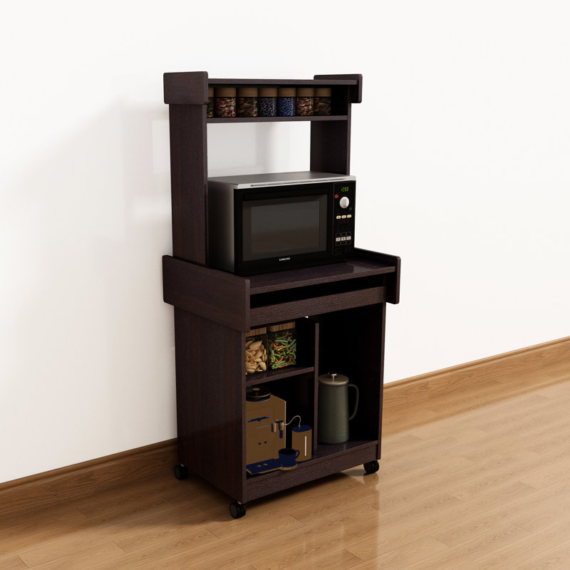Station de café polyvalente pour chariot à micro-ondes avec tablette de rangement, tablettes mobiles et roues verrouillables