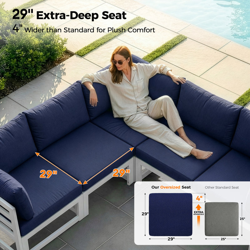 11 Pieces Modern Aluminum Patio Furniture Set With Fire Table, Outdoor Modular Sectional Conversation Set With Patio Chaise Lounges