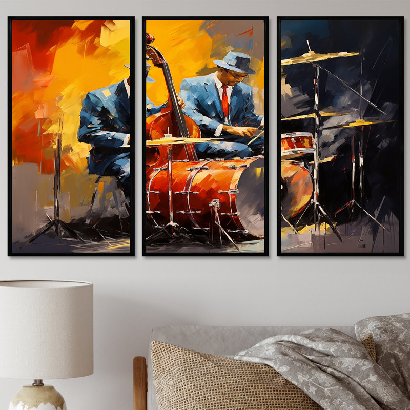 Muflier - Ensemble de décoration murale musicien, Cadre flottant noir, H 40 po x l 60 po x P 1 po