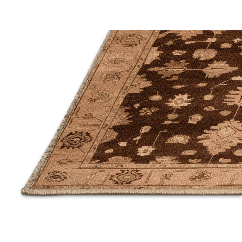 Machine Washable Overdyed Brown Area Rug, Square 6'
