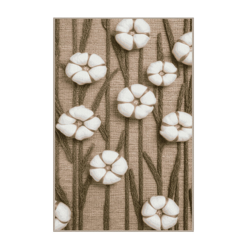 Machine Washable Botanical Brown Area Rug, Rectangle 6' x 9'
