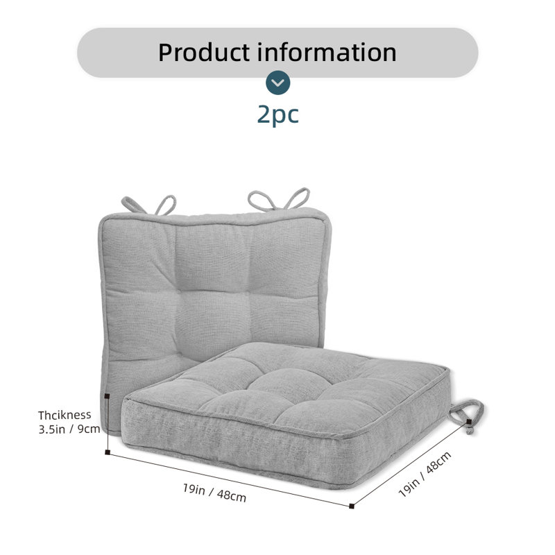 Chair Cushions (Set of 2) Tufted Dining Chair Cushions with Ties Kitchen Chair Cushions (3.5 in. Thick) for Dining Room, Cafeteria, Garden and Patio Chair Cushions (Gray, 19*19 in )