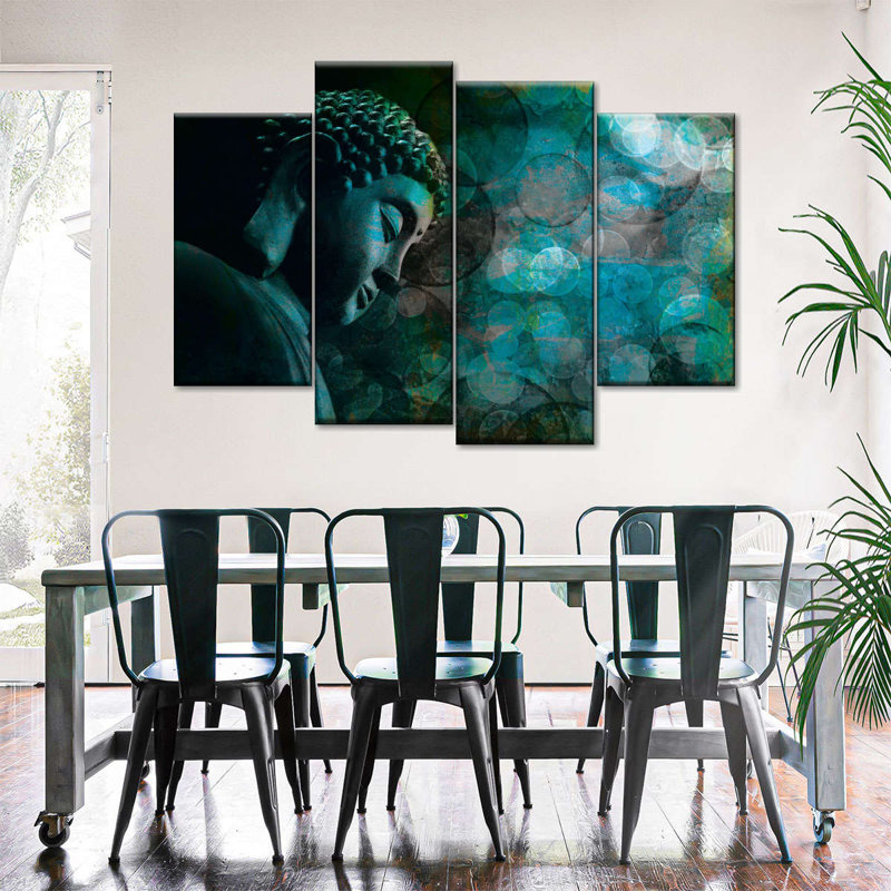 «Buddha Meditating Statue Of Buddha», reproduction sur toile 4 pièces par NirvanaDesigns, H 22 po x l 36 po x P 1 po