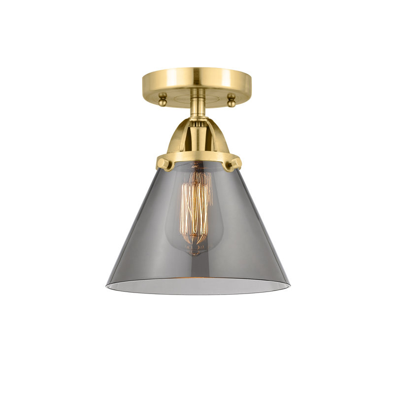 Plafonnier semi-encastré en verre, H 9,5 po x l 7,75 po x P 7,75 po, Plaqué couleur fumée, Or satiné