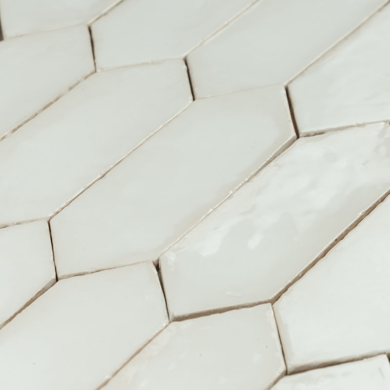 Morokko 2.5" x 8" Handmade Zellige Picket Glossy Wall Tile, Bejmat Bianco White