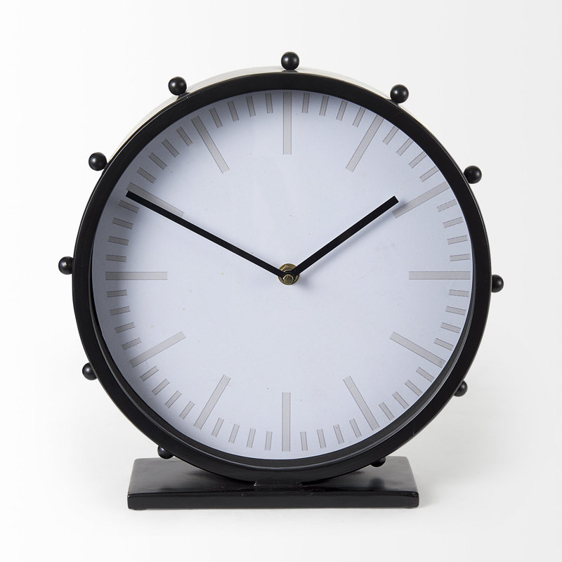 Horloge de table ronde en métal avec clous Waylon, Noir