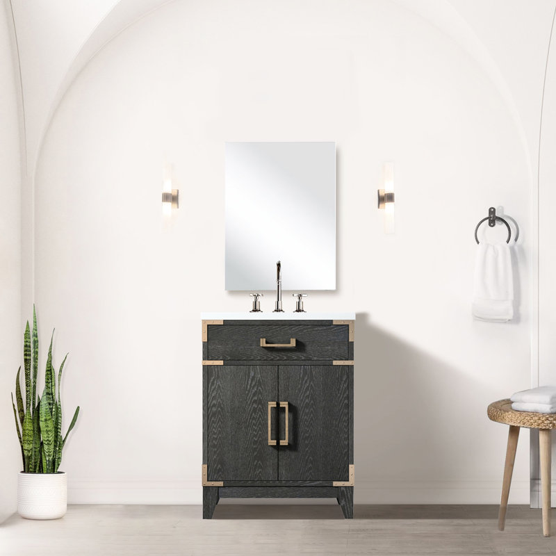 Meuble-lavabo en chêne noir l 24 po x P 18 po avec comptoir en acrylique et miroir - fermeture en douceur, généreuses options de rangement disponibles