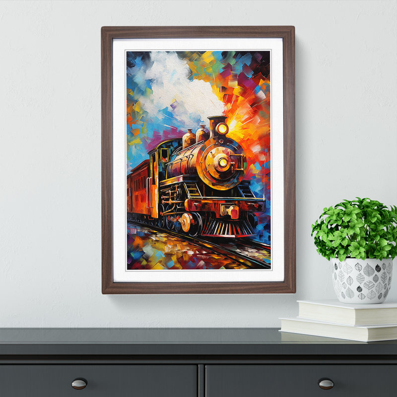 Train Abstract - Framed Print, Walnut , 64cm H x 46cm W x 2cm D