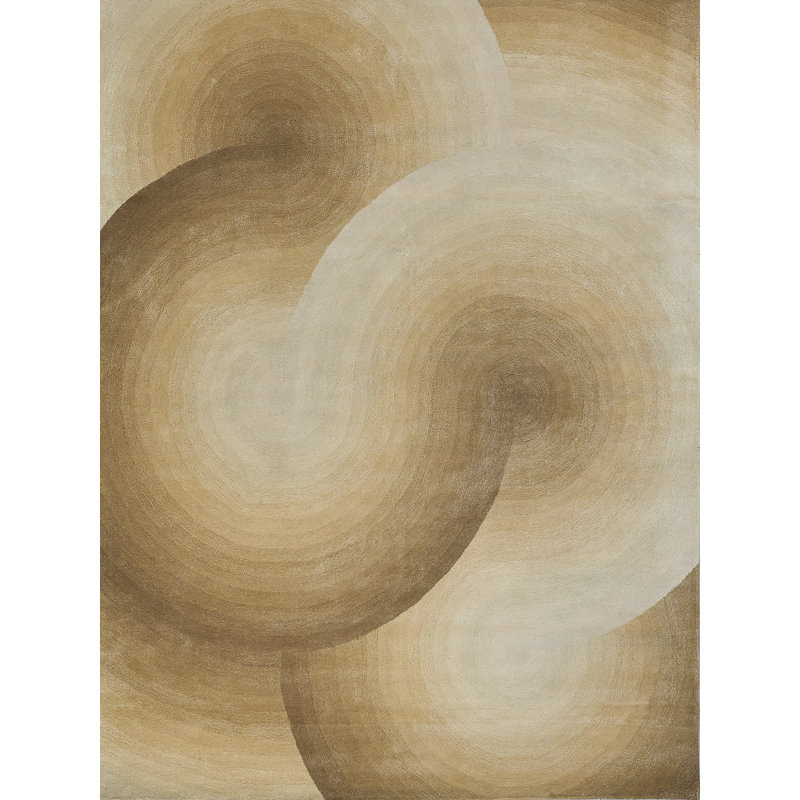 Mitomo Handmade Wool/Bamboo Silk Area Rug, Rectangle 9' x 12', Beige/Ivory