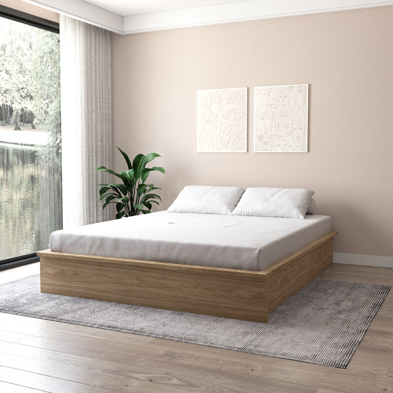 Gracie Oaks Cannella Queen Bed Frame, Light Oak | Wayfair