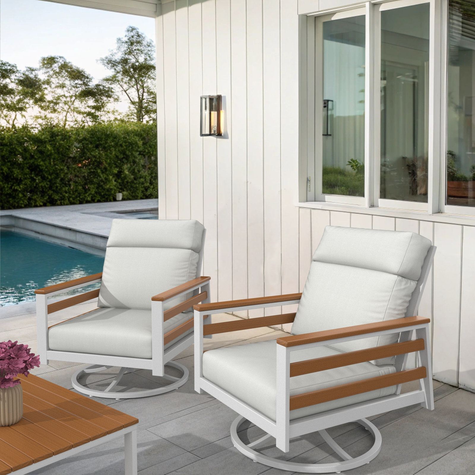 Townsend Sunbrella® Swivel Patio Lounge Chair, Brown, Canvas White