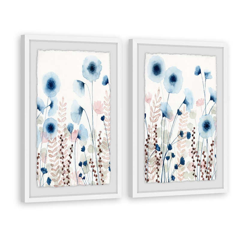 « doux fleur field iii », ensemble de 2 reproductions de peintures à l’aquarelle encadrées, H 12 po x l 8 po x L 1,5 po