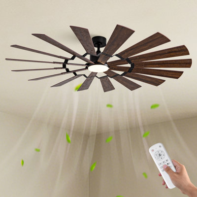 Ventilateur de plafond de style ferme de 183 cm avec éclairage et télécommande, 8 pales en bois massif, moteur CC, éclairage DEL à mémoire 3 couleurs, 6 vitesses, réversible et silencieux, idéal pour le salon ou la maison de campagne.