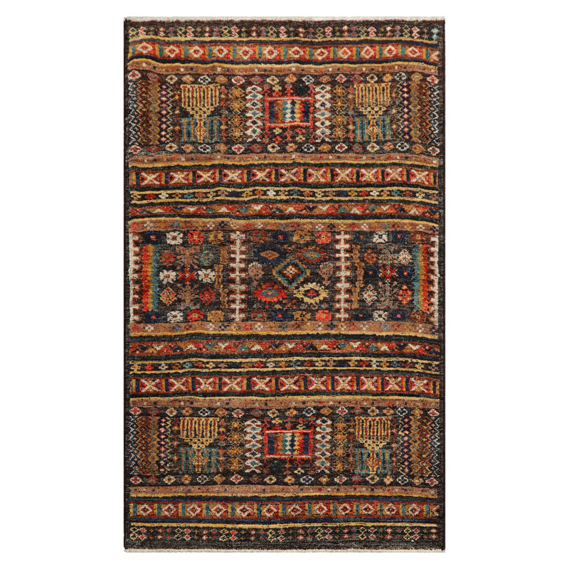 Tapis tribal marocain en laine noué à la main gris anthracite 3 x 5