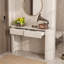 Console moderne avec façades de tiroirs cannelées, plateau ovale et pieds incurvés de style colonne – Table de rangement d'entrée avec 2 tiroirs pour salon et couloir-1011335157