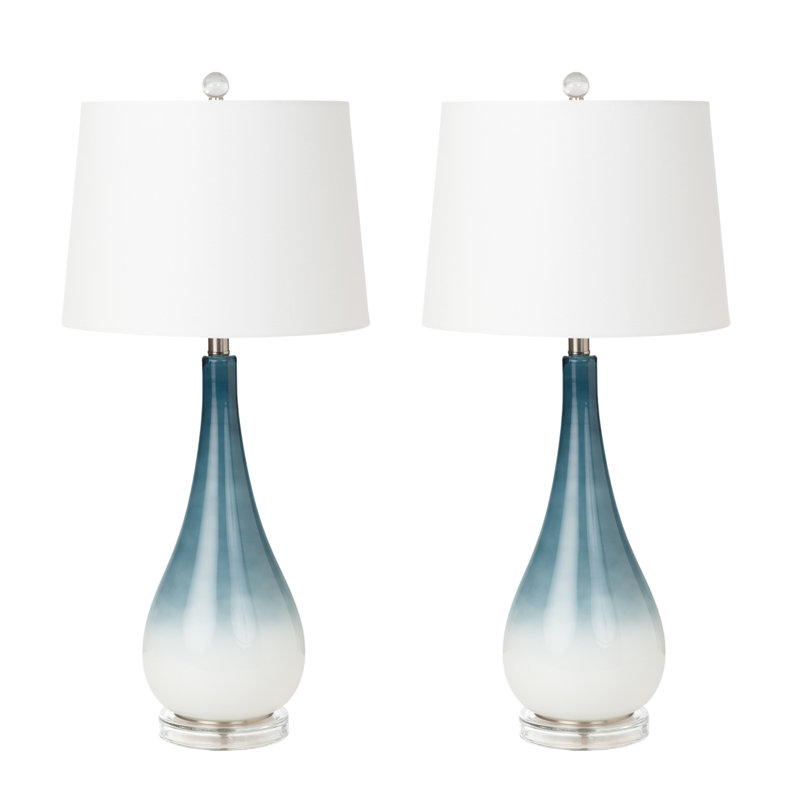 Isau - 30.5" Glass Table Lamp - Set of 2 - Black, White Finish, Black/White