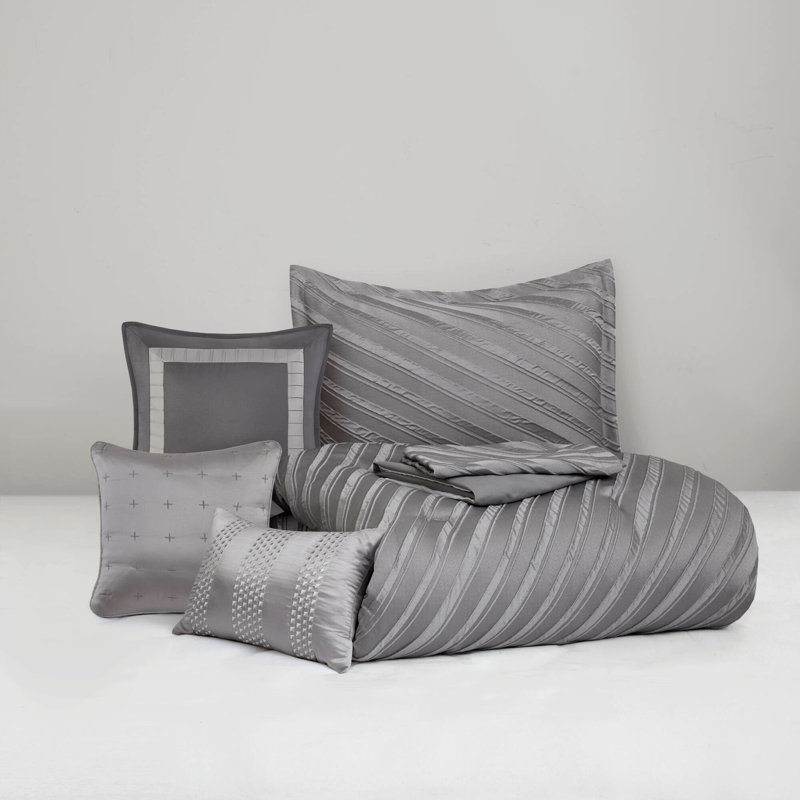 7 PCS Queen Comforter Set Grey