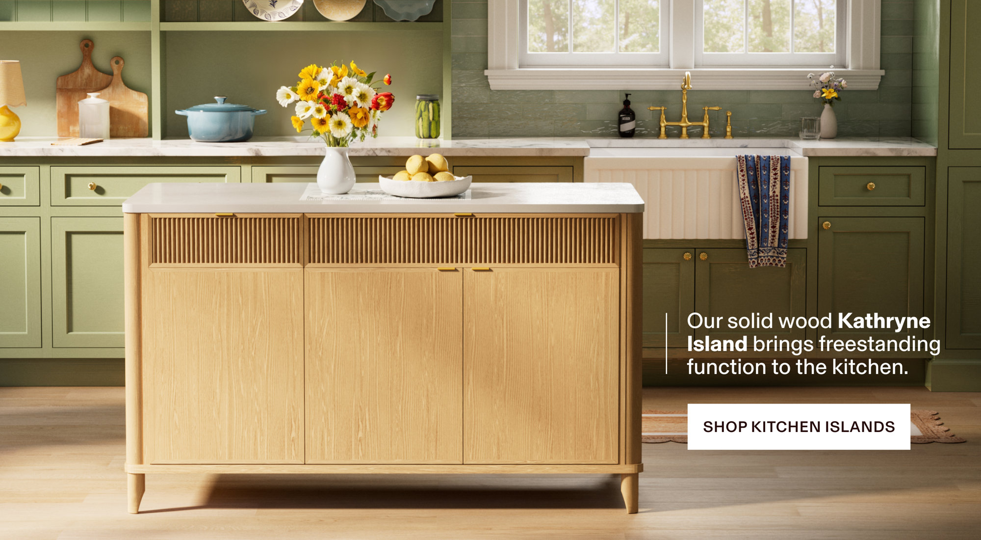 Our solid wood Kathryne Island brings freestanding function to the kitchen. Shop kitchen islands.