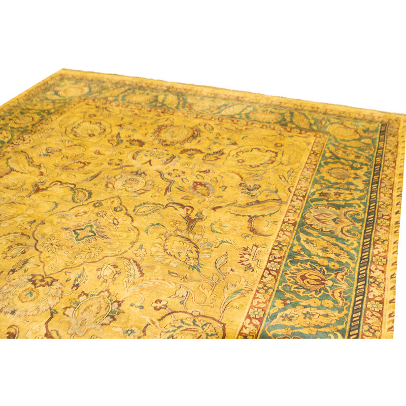 High-Quality Hand-Knotted Gold And Green Area Rug