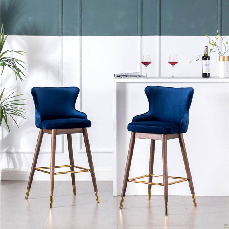 Ensemble de 2 tabourets de bar rembourrés en tissu Leland, bleu
