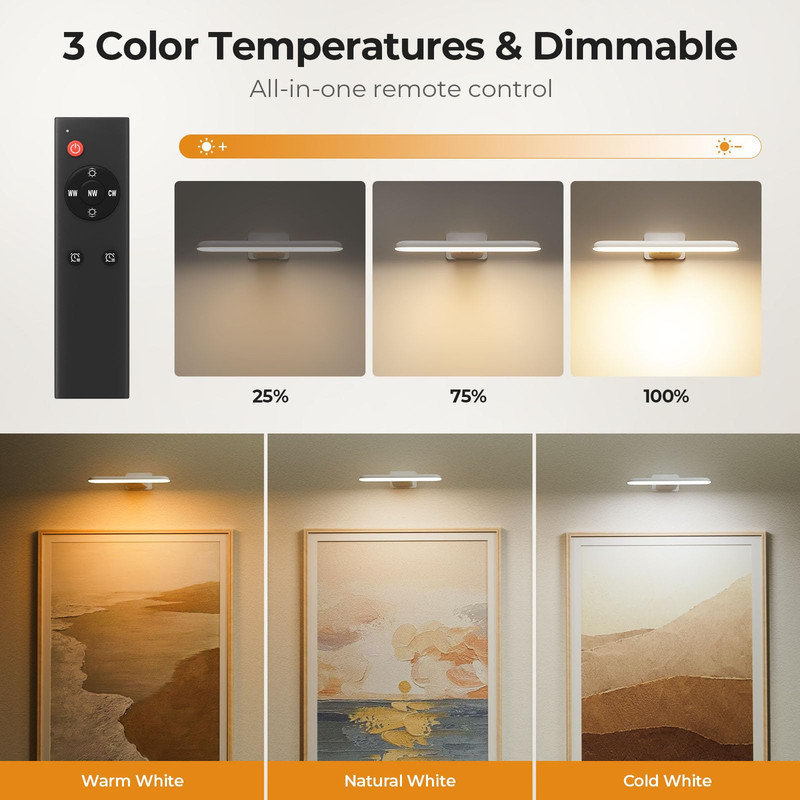 2 Pack LED Wall Light Cordless with Remote,3 Colour Temperature, Gold