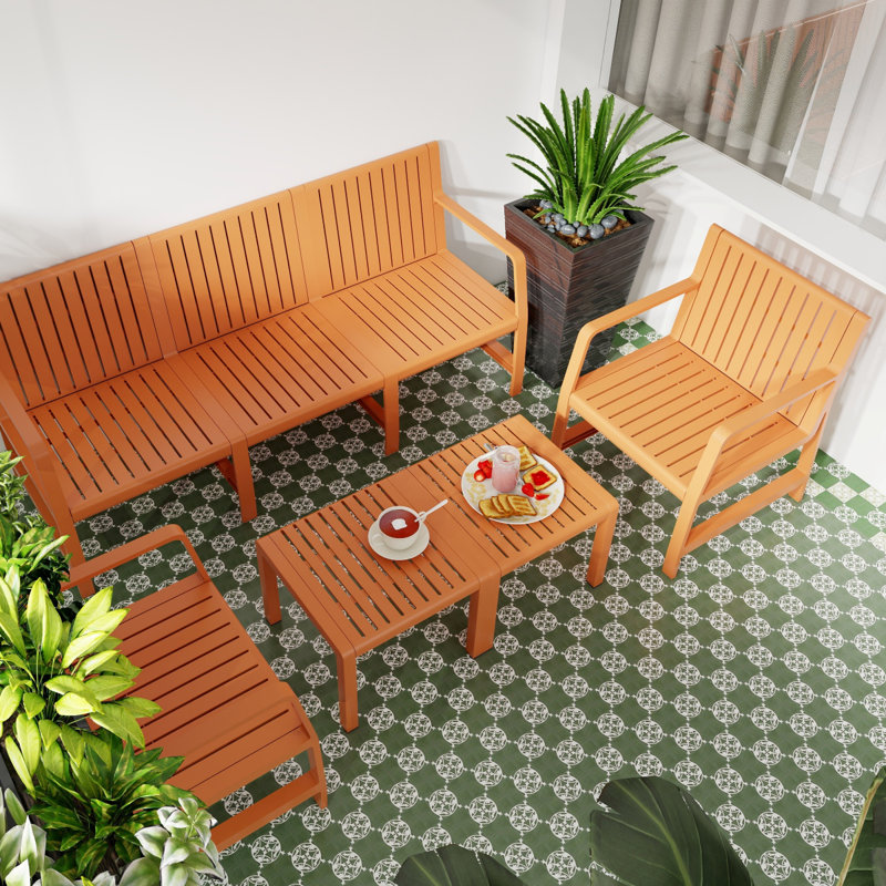 5-Piece Indoor/Outdoor Furniture Set - 3-Seater Sofa,2 Chairs & 2 Coffee Tables Waterproof PP Material- Easy Assembly Patio Conversation Set