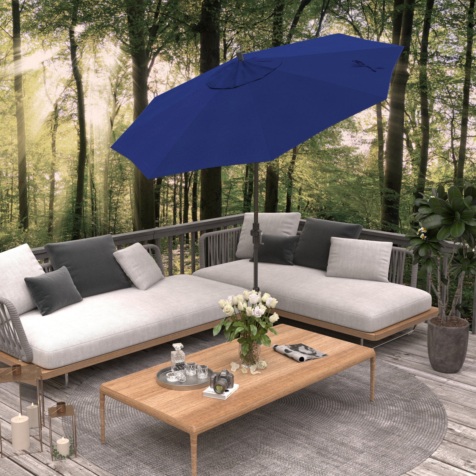 Roverta 9' Sunbrella® Market Umbrella, Canvas Trueblue Sunbrella® Canvas, Brown