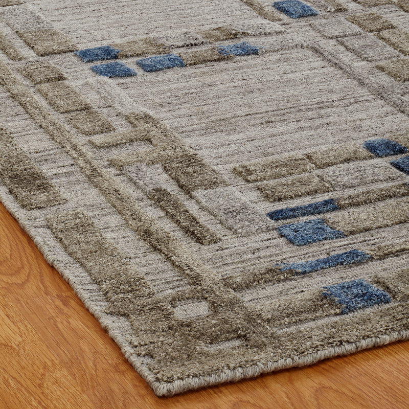 Tapis gris fait à la main à motif géométrique McDougal, Rectangle 9 pi x 12 pi