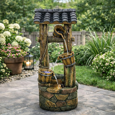 40" Rustic Outdoor Cascading Wishing Well Fountain