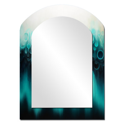 Blue and black Ripple abstract medley I - Abstract Asymmetrical Decorative Wall Mirror, Blue Arch Large Mirror, Printed Metal Art