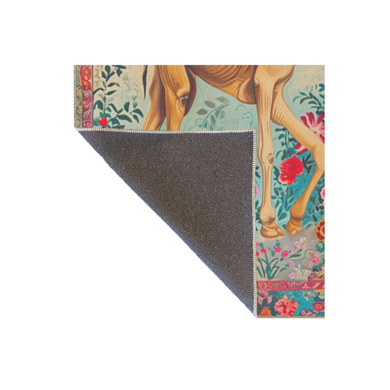 Tapis tissé à motif floral à motif de chameaux et lavable, Rectangle 2 pi 6 po x 4 pi 11 po
