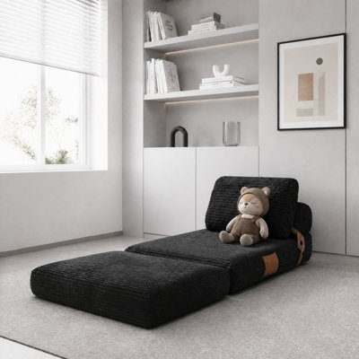 Convertible Fold‑Out Floor Sofa Bed, Corduroy Lazy Bean Bag Lounge Chair for Living Room, Bedroom