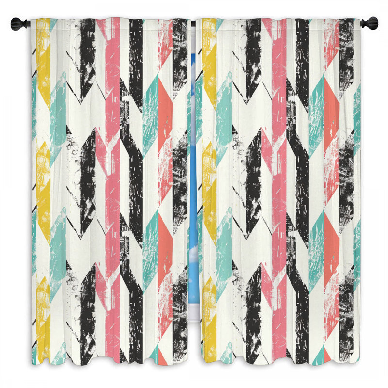 Rideaux à motif géométrique à motif de chevrons - 2 panneaux, L 56 po x L 78 po