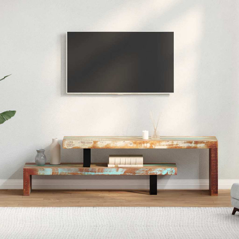 vidaXL Adjustable TV Stand/ TV Table with Ample Storage, 45.3x11.8x15.7 Inches, Dark Oak/White