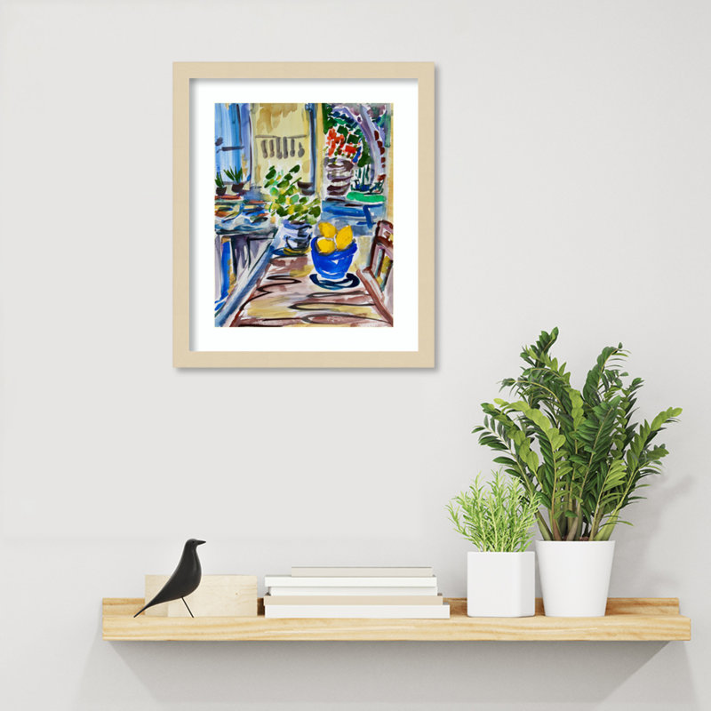 « Citrons bleus » de Charline, sur papier encadré, par Charline Print, H 17 po x l 15 po x P 1 po, Brun