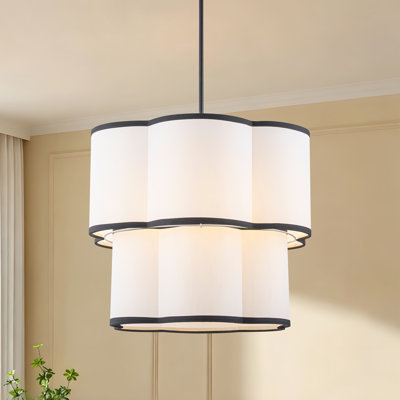 6-Light Modern Drum Chandelier with White Flower-Shaped Fabric Shade