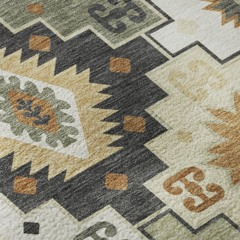 Premium Machine Washable Mayfield  Ethnic Rug, Fern, 2'6" x 3'10"
