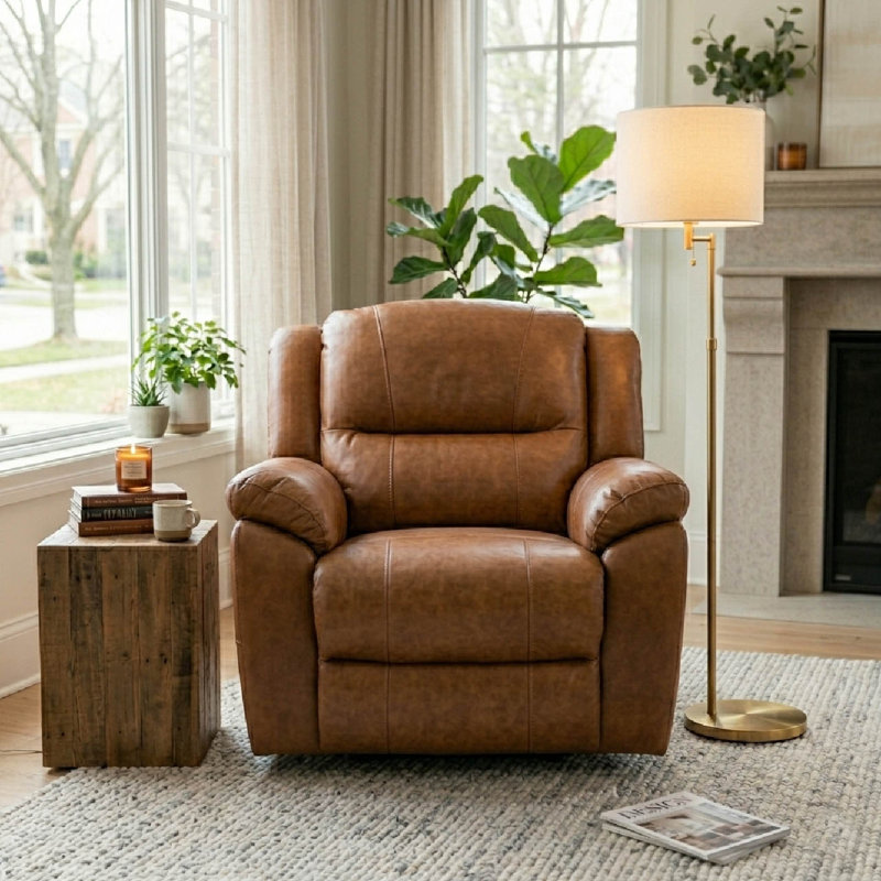 Fauteuil inclinable en cuir Las Vegas - Brun foncé, Tan