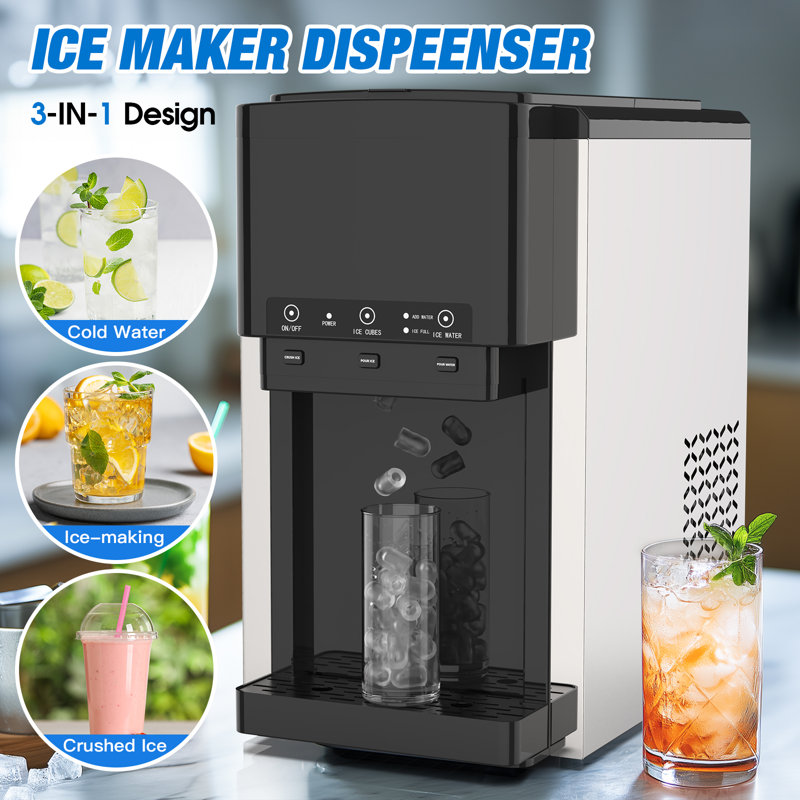 Distributeur d'eau 3 en 1 avec machine à glaçons, glaçons, glace pilée, refroidisseur d'eau, 44 lb / 24 h, 12 glaçons / 6 min, réservoir d'eau de 6 l, rangement pour glaçons de 4 lb, maison, cuisine, fête, VR