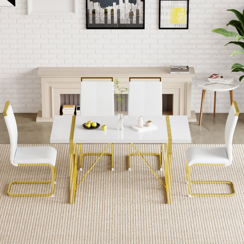 Ensemble de salle à manger pour 4 personnes, table de salle à manger rectangulaire moderne avec 4 chaises de salle à manger en similicuir de luxe