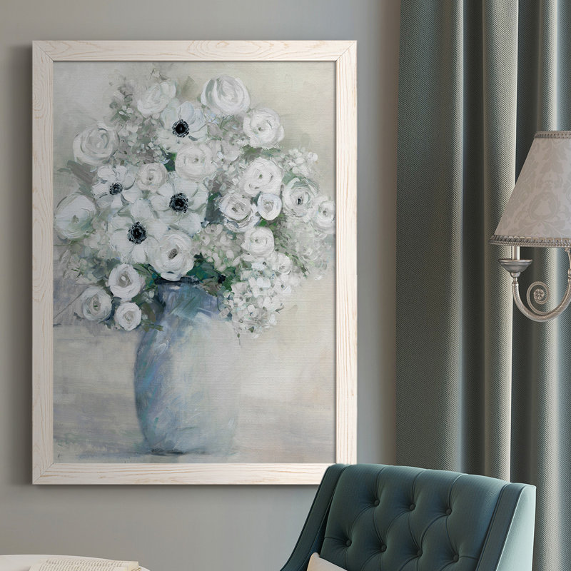 Andelain White Anemone Bouquet, reproduction d'art sur toile encadrée, Cadre blanc, H 37,5 po x l 27,5 po x P 1 po