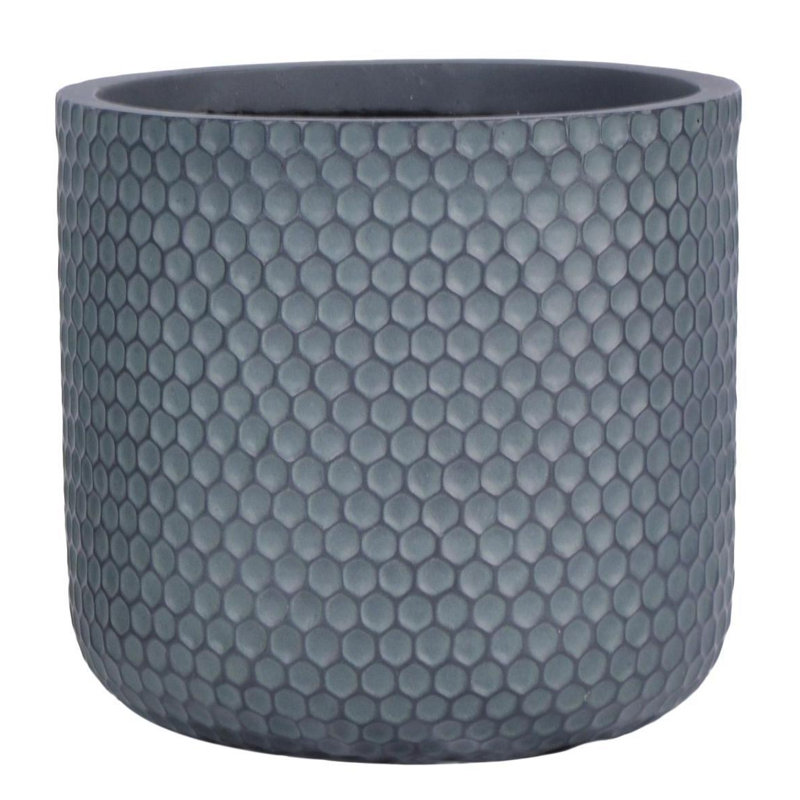 Concrete Effect Frostproof Outdoor Plant Pot, Garden Flower Pot, Round Garden Planter with Drainage Holes, Green Grey Planter with Honeycomb Pattern