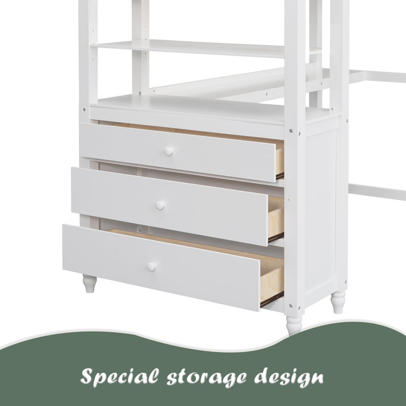 Lit mezzanine simple avec tiroirs et bureau, Blanc