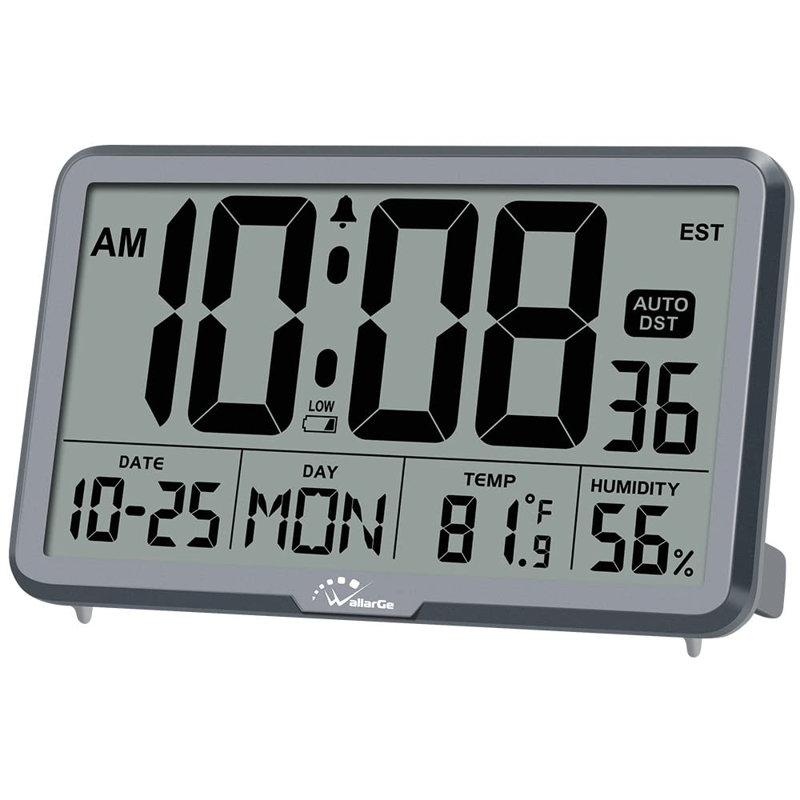 Auto Set Digital Wall Clock Battery Operated, Desk Clocks With Temperature, Humidity And Date, Large Display Digital Calendar Alarm Clock