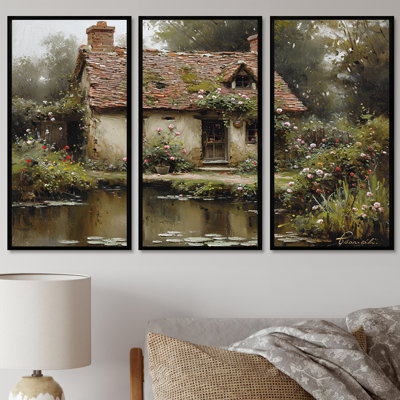 Mysterious Rustic Country House By The Pond - Countryside Wall Art Print Set