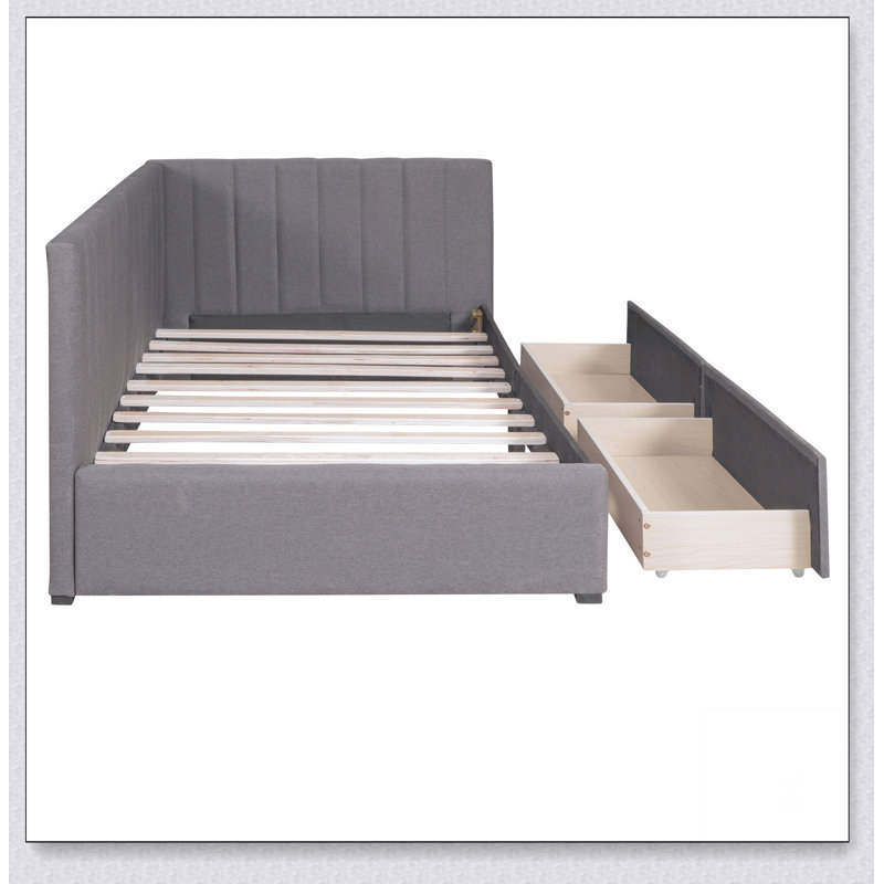 Upholstered Daybed With 2 Storage Drawers Sofa Bed Frame, Gray