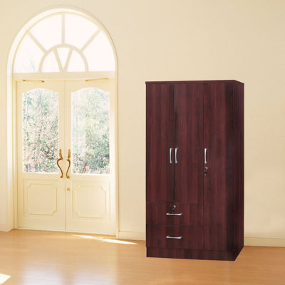 Bossley Wardrobe 3 Doors, Shelves, and Hanging Rod