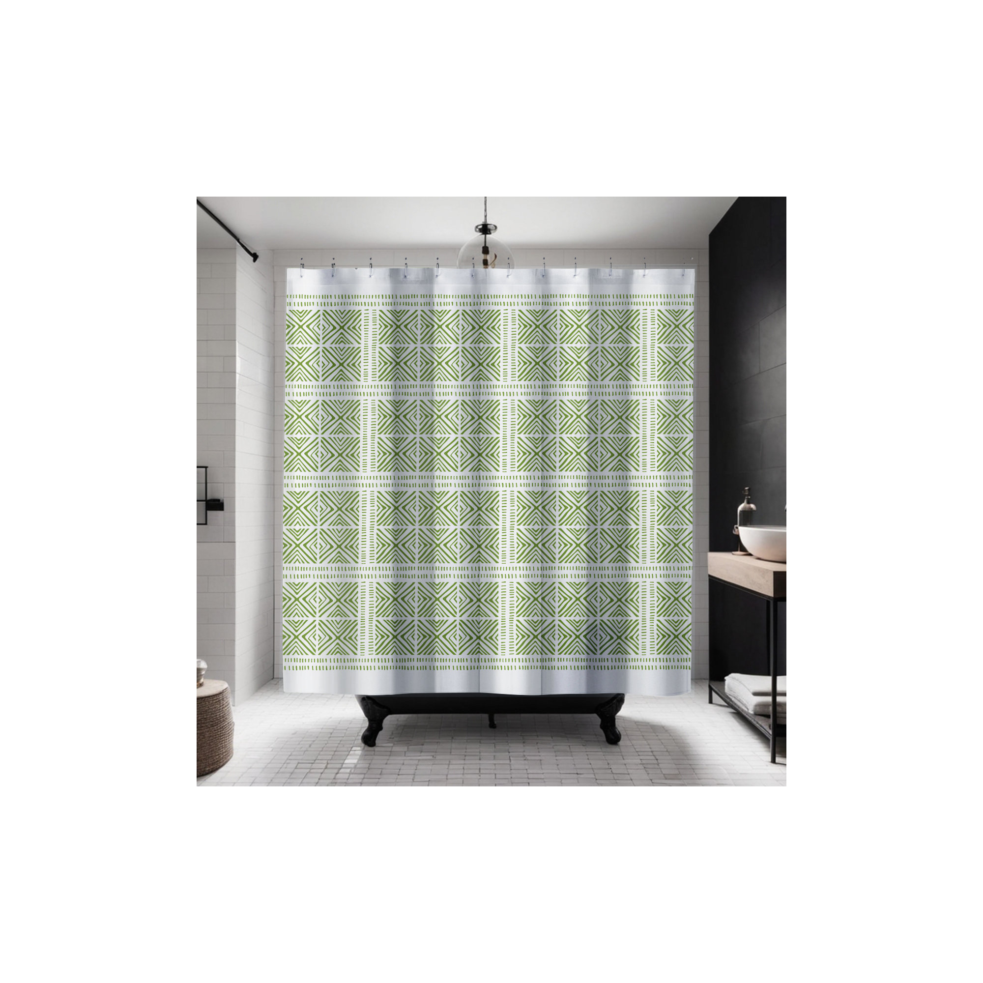 Thora Tribal Shower Curtain, ThoraTribal Chartreuse