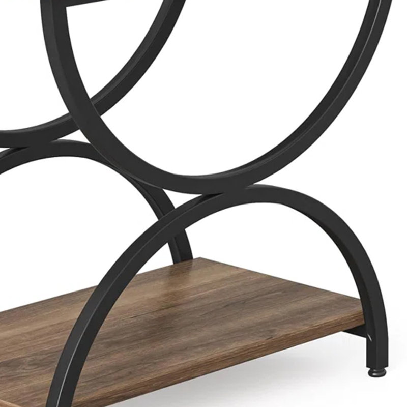 Tashai 2-Tier Rectangular End Side Table with Semicircular Metal Legs, Brown, Black