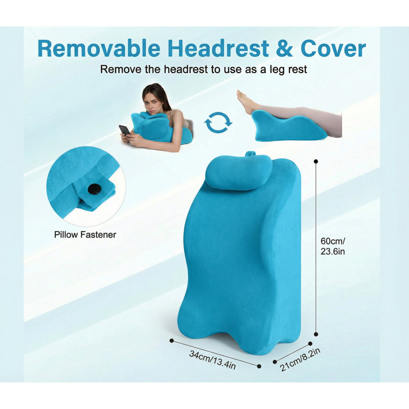 Multi-Functional Memory Foam Bed Pillow - Reading Wedge Pillow for Ergonomic Back Support, Washable Cover, Blue